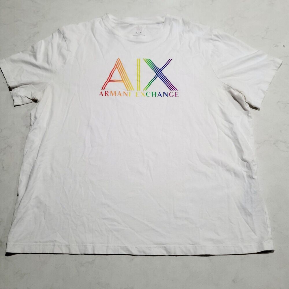 Armani Exchange ICON Logo AX Graphic White T-Shirt XXL Giorgio Italy Pride EUC